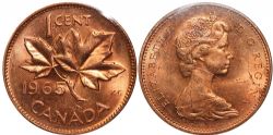 1-CENT -  1965 1-CENT VARIETY 1: SMALL BEADS POINTED 5 -  1965 CANADIAN COINS