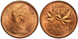 1-CENT -  1965 1-CENT VARIETY 2: SMALL BEADS BLUNT 5 (CIRCULATED) -  1965 CANADIAN COINS