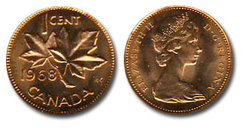 1-CENT -  1968 1-CENT - BRILLIANT UNCIRCULATED (BU) -  1968 CANADIAN COINS