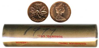 1-CENT -  1977 1-CENT ORIGINAL ROLL -  1977 CANADIAN COINS
