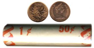 1-CENT -  1981 1-CENT ORIGINAL ROLL -  1981 CANADIAN COINS