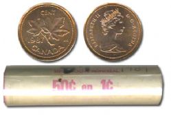 1-CENT -  1987 1-CENT ORIGINAL ROLL -  1987 CANADIAN COINS