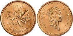 1-CENT -  1990 1-CENT (BU) -  1990 CANADIAN COINS
