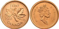 1-CENT -  2001 1-CENT NON-MAGNETIC -  2001 CANADIAN COINS