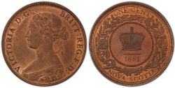 1 CENT NOVA SCOTIA -  1861 1-CENT LARGE ROSE BUD (MS-60) -  PIÈCES DE NOUVELLE ÉCOSSE 1861