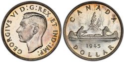 1-DOLLAR -  1945 1-DOLLAR DOUBLE 45 (MS-60) -  PIÈCES DU CANADA 1945