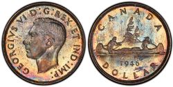 1-DOLLAR -  1946 1-DOLLAR FULL WATER LINES, QUADRUPLE HP -  1946 CANADIAN COINS