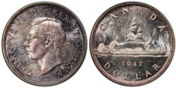 1-DOLLAR -  1947 1-DOLLAR BLUNT-7 -  1947 CANADIAN COINS
