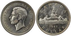 1-DOLLAR -  1947 1-DOLLAR DOUBLED HP, BLUNT-7, 7/7 -  PIÈCES DU CANADA 1947