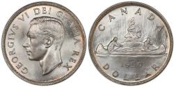 1-DOLLAR -  1950 1-DOLLAR FULL WATER LINES -  1950 CANADIAN COINS