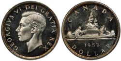 1-DOLLAR -  1952 1-DOLLAR NO WATER LINES -  1952 CANADIAN COINS
