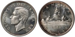1-DOLLAR -  1952 1-DOLLAR SHORT WATER LINES -  1952 CANADIAN COINS