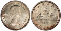 1-DOLLAR -  1955 1-DOLLAR FULL WATER LINES -  1955 CANADIAN COINS
