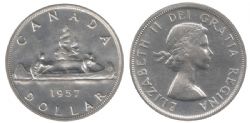 1-DOLLAR -  1957 1-DOLLAR FULL WATER LINES -  1957 CANADIAN COINS