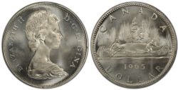 1-DOLLAR -  1965 1-DOLLAR MEDIUM BEADS, POINTED-5 -  1965 CANADIAN COINS