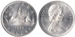 1-DOLLAR -  1966 1-DOLLAR LARGE BEADS -  1966 CANADIAN COINS