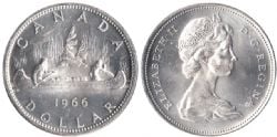 1-DOLLAR -  1966 1-DOLLARLARGE BEADS & DOUBLED DIE LEGEND -  PIÈCES DU CANADA 1966