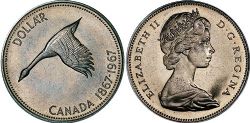 1-DOLLAR -  1967 1-DOLLAR DIVING GOOSE -  1967 CANADIAN COINS