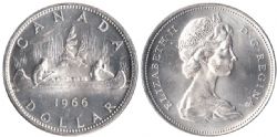 1-DOLLAR -  1967 1-DOLLARLARGE BEADS & DOUBLED DIE LEGEND -  PIÈCES DU CANADA 1966