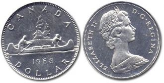 1-DOLLAR -  1968 1-DOLLAR - REGULAR ISLAND (PL) -  1968 CANADIAN COINS