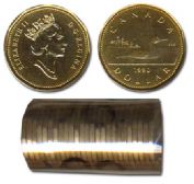 1-DOLLAR -  1990 1-DOLLAR ORIGINAL ROLL -  1990 CANADIAN COINS