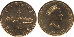 1-DOLLAR -  1992 1-DOLLAR - CONFEDERATION - BRILLIANT UNCIRCULATED (BU) -  1992 CANADIAN COINS