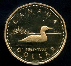 1-DOLLAR -  1992 1-DOLLAR - LOON (PR) -  1992 CANADIAN COINS