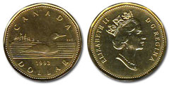 1-DOLLAR -  1993 1-DOLLAR - BRILLIANT UNCIRCULATED (BU) -  1993 CANADIAN COINS