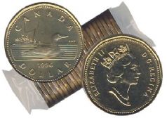 1-DOLLAR -  1996 1-DOLLAR ORIGINAL ROLL -  1996 CANADIAN COINS