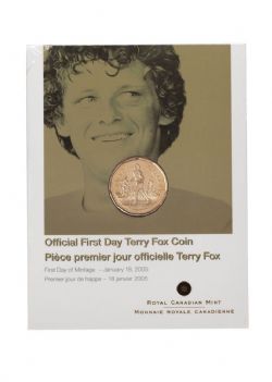 1-DOLLAR -  TERRY FOX - OFFICIAL FIRST DAY COIN -  2005 CANADIAN COINS