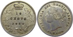 10-CENT -  1858 10-CENT 8-OVER-5 -  1858 CANADIAN COINS