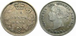 10-CENT -  1874 H 10-CENT -  1874 CANADIAN COINS