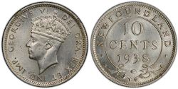 10-CENT -  1938 10-CENT -  1938 NEWFOUNFLAND COINS