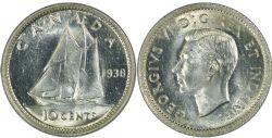 10-CENT -  1938 10-CENT RE-ENGRAVED DATE -  1938 CANADIAN COINS