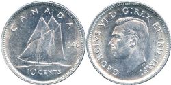 10-CENT -  1940 10-CENT RE-ENGRAVED DATE -  1940 CANADIAN COINS
