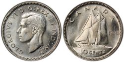 10-CENT -  1947 10-CENT MAPLE LEAF -  1947 CANADIAN COINS