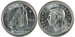 10-CENT -  1951 10-CENT DOUBLE DIE -  1951 CANADIAN COINS