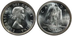 10-CENT -  1953 10-CENT SHOULDER FOLD -  1953 CANADIAN COINS