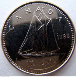 10-CENT -  1990 10-CENT - BRILLIANT UNCIRCULATED (BU) -  1990 CANADIAN COINS