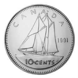 10-CENT -  1991 10-CENT (CIRCULATED) -  1991 CANADIAN COINS