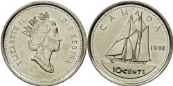 10-CENT -  1998 10-CENT - BRILLIANT UNCIRCULATED (BU) -  1998 CANADIAN COINS