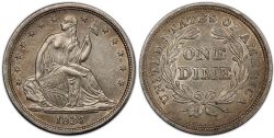 10 CENTS -  1838 10-CENTS, SMALL STARS -  1838 UNITED STATES COINS