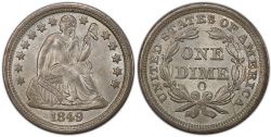 10 CENTS -  1849-O 10-CENTS -  1849 UNITED STATES COINS