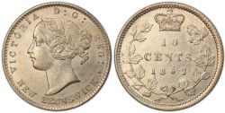 10-CENTS NOUVEAU BRUNSWICK -  1862 10-CENTS, DOUBLE PUNCHED-2 -  PIÈCES DE NOUVEAU BRUNSWICK 1862