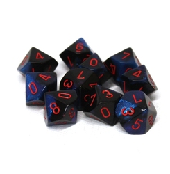 10 DICE, 10-SIDERS, BLACK/STARLIGHT WITH RED NUMBERS -  GEMINI