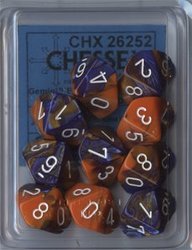 10 DICE, 10-SIDERS, BLUE/ORANGE WITH WHITE NUMBERS -  GEMINI