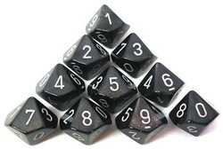 10 DICE, 10-SIDERS, GREY WITH SILVER