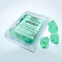 10 DICE, 10-SIDERS, LIGHT GREEN WITH GOLD - GLOW IN THE DARK -  BOREALIS