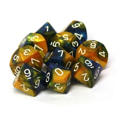 10 DICE, 10-SIDERS, MASQUERADE/YELLOW WITH WHITE NUMBERS -  GEMINI