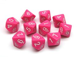 10 DICE, 10-SIDERS, PINK / WHITE -  OPQUE